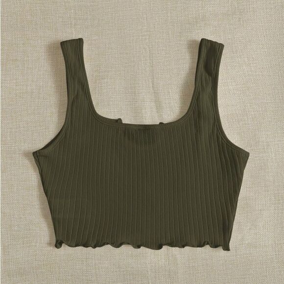 SHEIN EZwear Notched Neck Rib-Knit Crop Tank Top - Picture 2 of 5